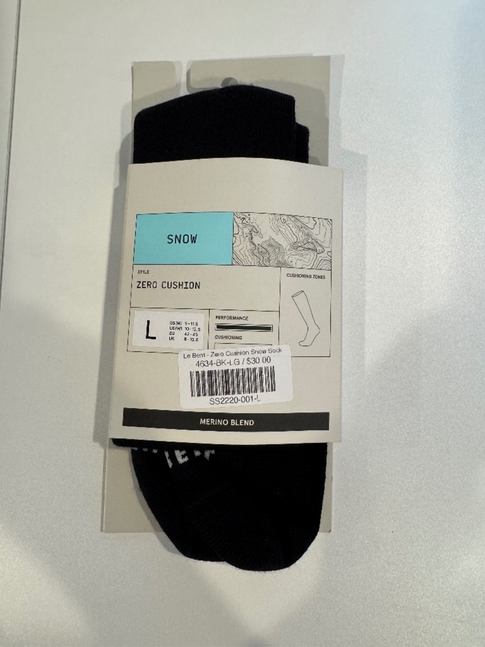 LE BENT BOOTFIT ZERO CUSHION SNOW SOCK - SIZE LARGE